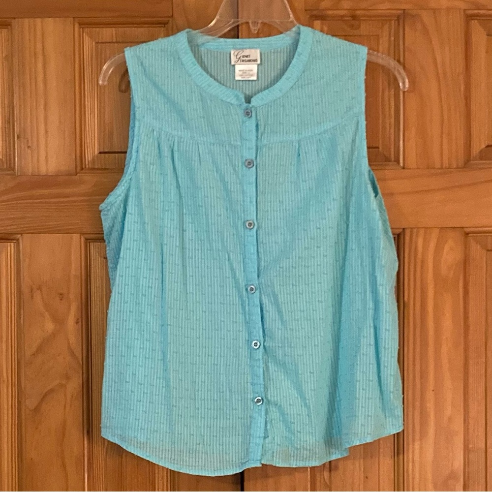 NWOT G Unit Fashions Vintage 90s Top Sleeveless Blouse Blue Size L Large